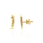 yellow gold articulated fishbone stud earrings on white background