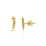 yellow gold articulated fishbone stud earrings on white background