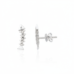 white gold articulated fishbone stud earrings on white background