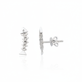 white gold articulated fishbone stud earrings on white background