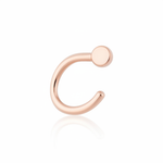 rose gold open arc stud earrings with a single sphere end on white background