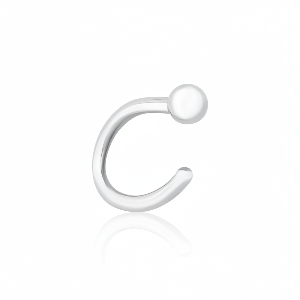 white gold open arc stud earrings with a single sphere end on white background
