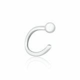 white gold open arc stud earrings with a single sphere end on white background