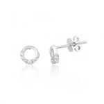 white gold open circle stud earrings with clear stones on white background