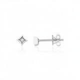 white gold star-shaped stud earrings with a single clear stone on white background