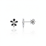 white gold flower stud earrings with clear stones on white background