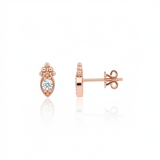 rose gold almond-shaped stud earrings with a central clear stone on white background