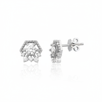 white gold hexagonal stud earrings with clear stones on white background