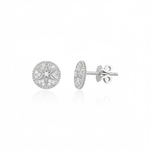white gold star medallion stud earrings with clear stones on white background