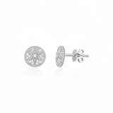white gold star medallion stud earrings with clear stones on white background