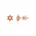 rose gold six-pointed star stud earrings with a central clear stone on white background