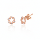 rose gold leaf wreath stud earrings with clear stones on white background