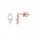 rose gold open loop stud earrings with a pear-cut clear stone on white background