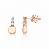 rose gold trio drop stud earrings with clear stones on white background