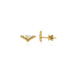yellow gold chevron cluster stud earrings with clear stones on white background