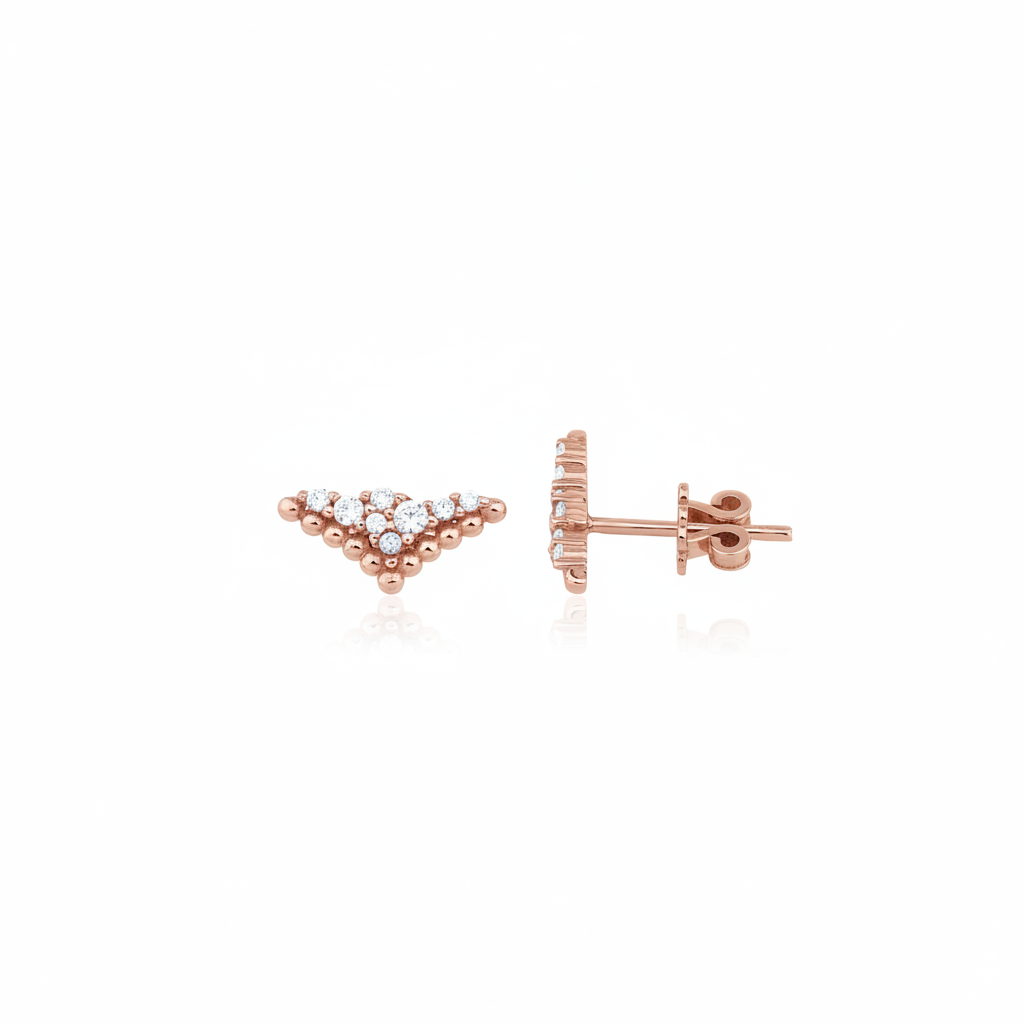 rose gold chevron cluster stud earrings with clear stones on white background