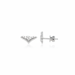 white gold chevron cluster stud earrings with clear stones on white background