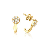 yellow gold cluster hoop earrings with White CZ stones on white background
