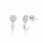 white gold cluster hoop earrings with White CZ stones on white background