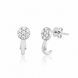 white gold cluster hoop earrings with White CZ stones on white background