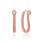 rose gold beaded oval hoop earring with a White CZ stone on white background