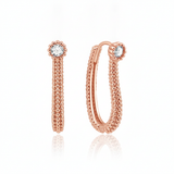 rose gold beaded oval hoop earring with a White CZ stone on white background