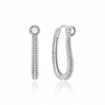 white gold beaded oval hoop earring with a White CZ stone on white background