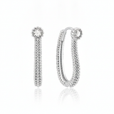 white gold beaded oval hoop earring with a White CZ stone on white background