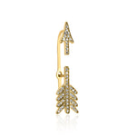 yellow gold split arrow ear cuff earring with White CZ stones on white background