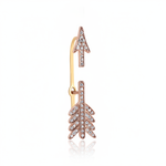 rose gold split arrow ear cuff earring with White CZ stones on white background