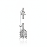 white gold split arrow ear cuff earring with White CZ stones on white background