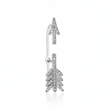 white gold split arrow ear cuff earring with White CZ stones on white background