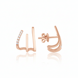 rose gold triple bar ear cuff earring with White CZ stones on white background