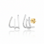 white gold triple bar ear cuff earring with White CZ stones on white background