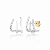 white gold triple bar ear cuff earring with White CZ stones on white background