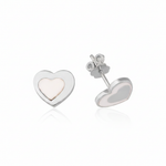 white gold heart stud earring with white inlay on white background