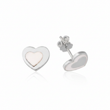 white gold heart stud earring with white inlay on white background