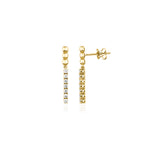 yellow gold beaded bar drop earring with White CZ stones on white background