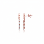 rose gold beaded bar drop earring with White CZ stones on white background