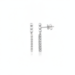 white gold beaded bar drop earring with White CZ stones on white background