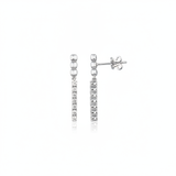 white gold beaded bar drop earring with White CZ stones on white background