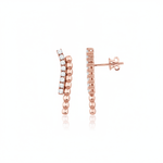 rose gold beaded curve earrings with clear stones on white background