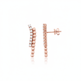 rose gold beaded curve earrings with clear stones on white background