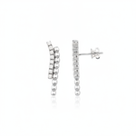 white gold beaded curve earrings with clear stones on white background