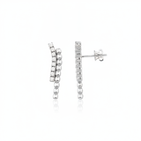 white gold beaded curve earrings with clear stones on white background