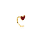 yellow gold open heart curve earring on white background