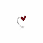 white gold open heart curve earring on white background