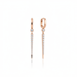rose gold huggie hoop earrings with a tapered pave spike drop on white background
