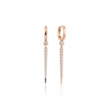 rose gold huggie hoop earrings with a tapered pave spike drop on white background