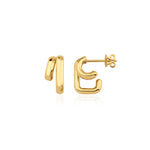 yellow gold double arch stud earrings on white background